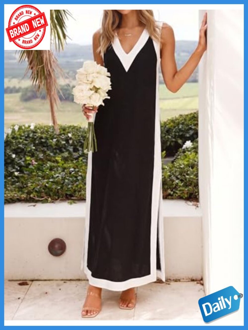 Women's Sleeveless V-Neck Maxi Dress with Matching Shorts 2-Piece Set - Picture 4 of 6